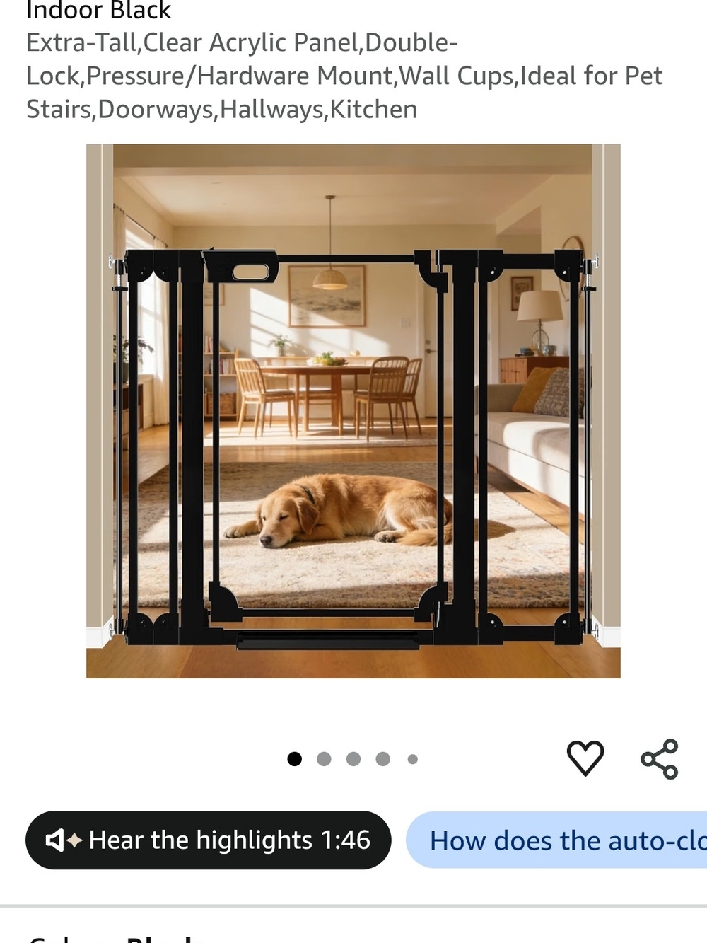 Black Indoor Pet Safety Gate with Clear Acrylic Panel - Brand: